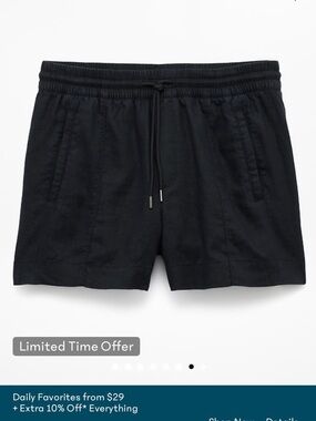 Athleta Black Retreat Linen Mid-Rise Drawstring 4” Shorts